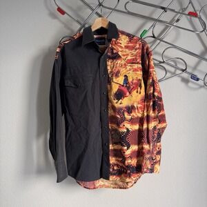 Vintage Wrangler Brushpopper Pearl Snap Rodeo Shirt 90s Sz L Western Wear